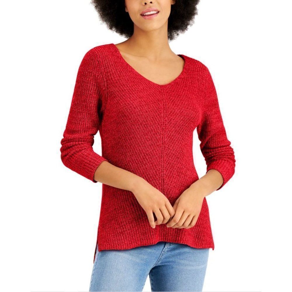 Style & Co Sweater Top Women's SMALL Red Pink Purple V-Neck Oversize Relaxed NEW - Picture 9 of 9
